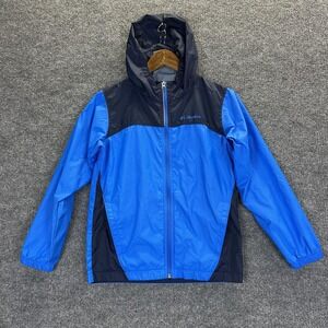 Columbia Jacket Youth Medium 10/12 Blue Hooded Windbreaker Nylon Mesh Lined